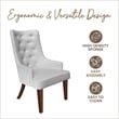 Leather Dining Chair Diamond-Tufted Side Chair in Rubberwood in Light Gray
