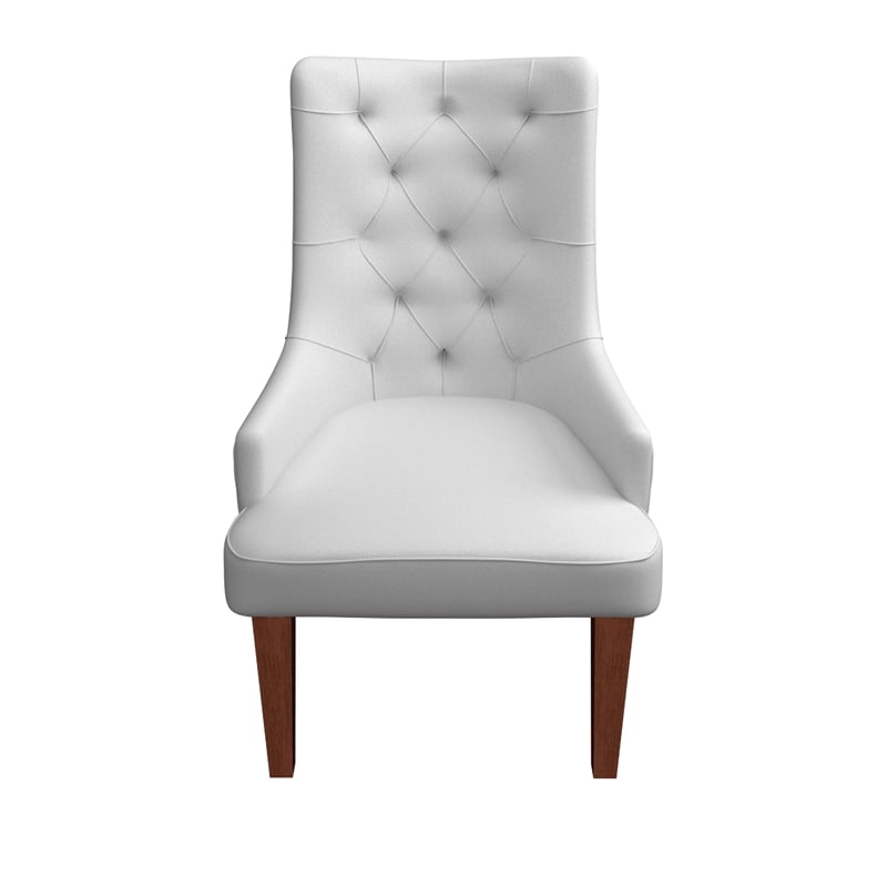Leather Dining Chair Diamond-Tufted Side Chair in Rubberwood in Light Gray