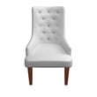Leather Dining Chair Diamond-Tufted Side Chair in Rubberwood in Light Gray