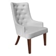 Leather Dining Chair Diamond-Tufted Side Chair in Rubberwood in Light Gray