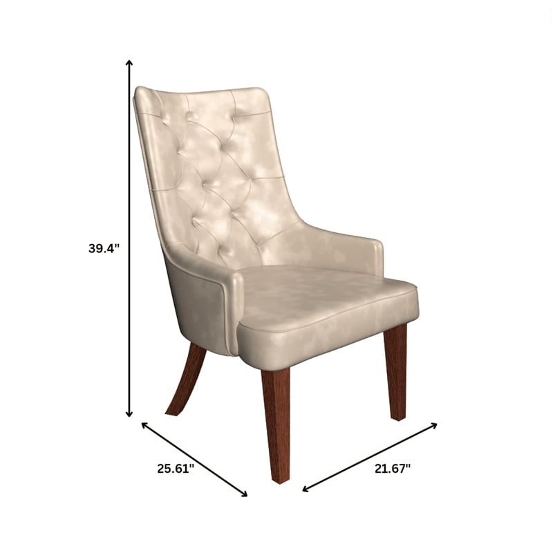 Leather Dining Chair Diamond-Tufted Side Chair in Rubberwood in Taupe