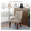 Leather Dining Chair Diamond-Tufted Side Chair in Rubberwood in Taupe