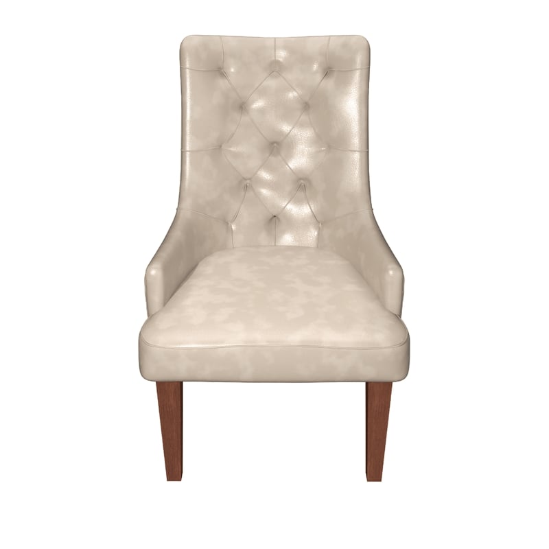 Leather Dining Chair Diamond-Tufted Side Chair in Rubberwood in Taupe