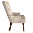 Leather Dining Chair Diamond-Tufted Side Chair in Rubberwood in Taupe