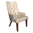 Leather Dining Chair Diamond-Tufted Side Chair in Rubberwood in Taupe