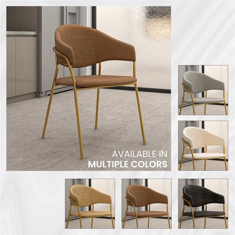 Dining Chair in Velvet Gold Stainless Steel Armchair in Brown
