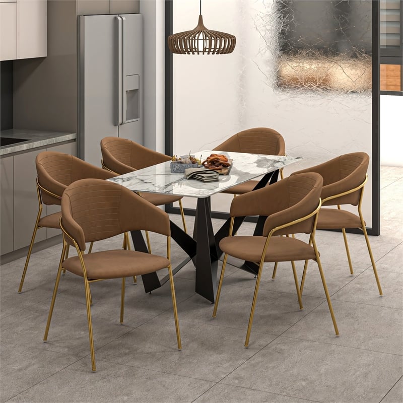 Dining Chair in Velvet Gold Stainless Steel Armchair in Brown