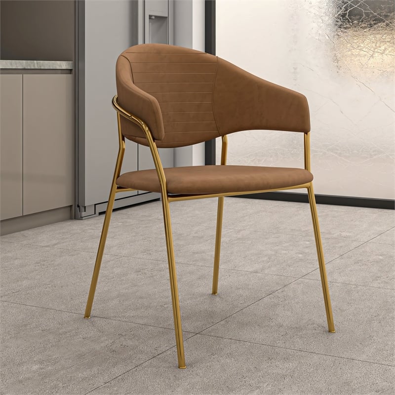 Dining Chair in Velvet Gold Stainless Steel Armchair in Brown