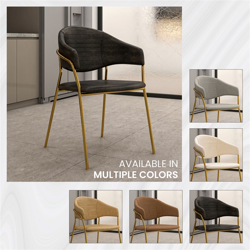 Dining Chair in Leather Gold Stainless Steel Armchair in Charcoal
