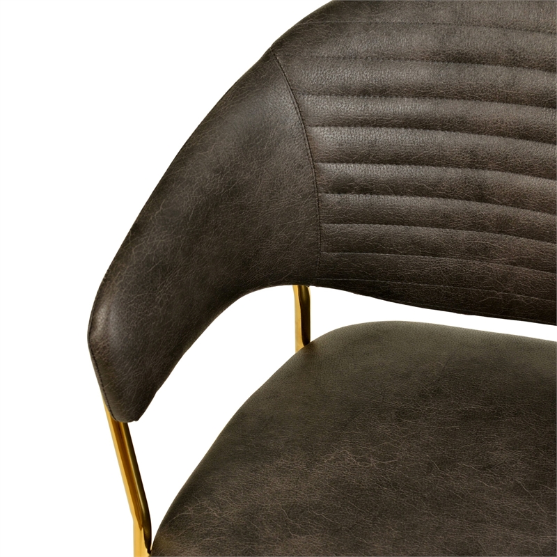 Dining Chair in Leather Gold Stainless Steel Armchair in Charcoal
