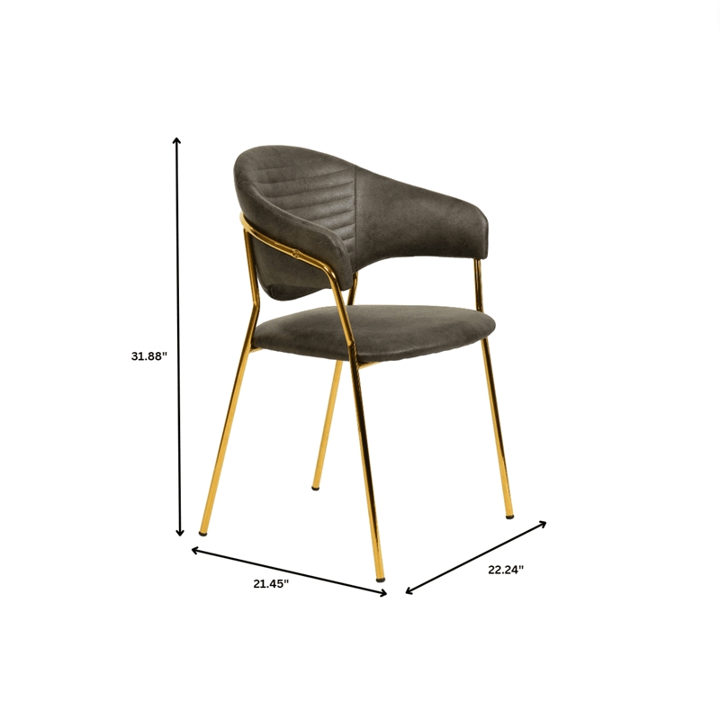 Dining Chair in Leather Gold Stainless Steel Armchair in Charcoal