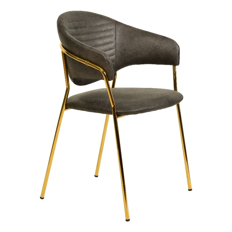 Dining Chair in Leather Gold Stainless Steel Armchair in Charcoal