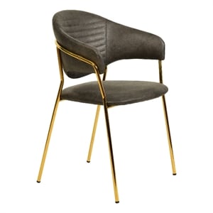 Dining Chair in Leather Gold Stainless Steel Armchair in Charcoal