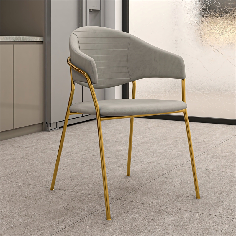 Dining Chair in Velvet Gold Stainless Steel Armchair in Light Gray