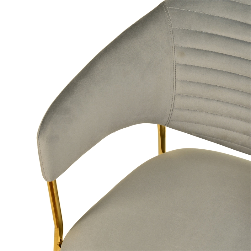 Dining Chair in Velvet Gold Stainless Steel Armchair in Light Gray