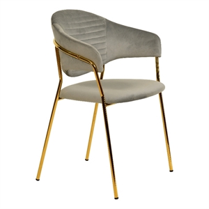 Dining Chair in Velvet Gold Stainless Steel Armchair in Light Gray