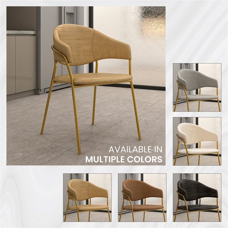 Dining Chair in Leather Gold Stainless Steel Armchair in Taupe