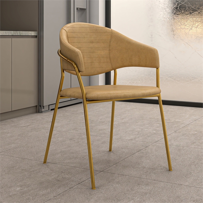 Dining Chair in Leather Gold Stainless Steel Armchair in Taupe