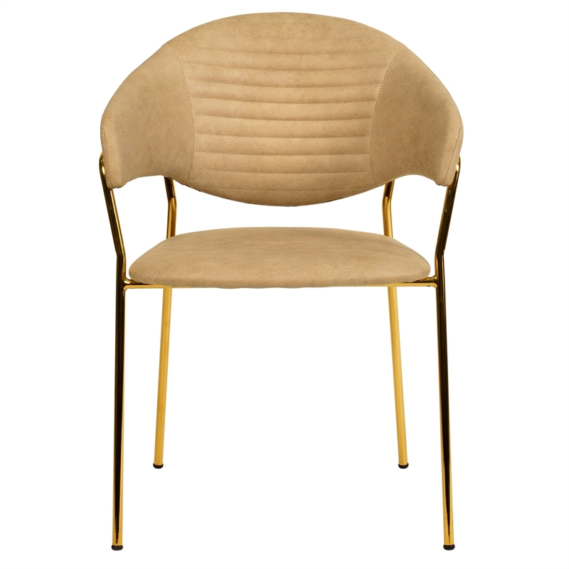 Dining Chair in Leather Gold Stainless Steel Armchair in Taupe