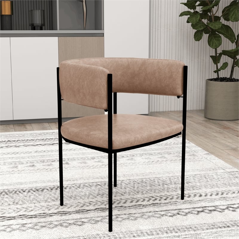 Dining Chair in Velvet with Open-Back and Powder Coated Iron Legs in Light Brown
