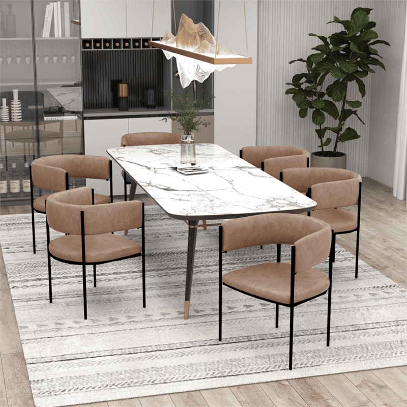 Dining Chair in Velvet with Open-Back and Powder Coated Iron Legs in Light Brown