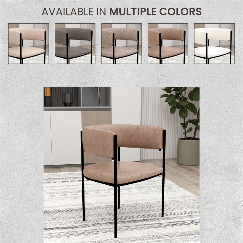 Dining Chair in Velvet with Open-Back and Powder Coated Iron Legs in Light Brown