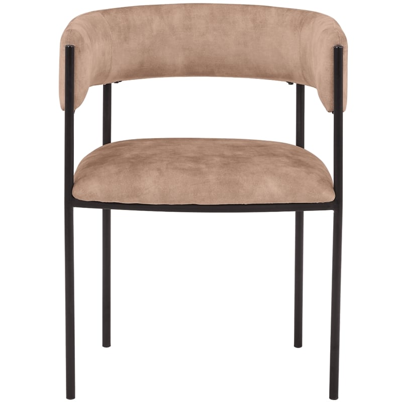 Dining Chair in Velvet with Open-Back and Powder Coated Iron Legs in Light Brown