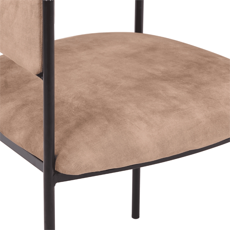Dining Chair in Velvet with Open-Back and Powder Coated Iron Legs in Light Brown