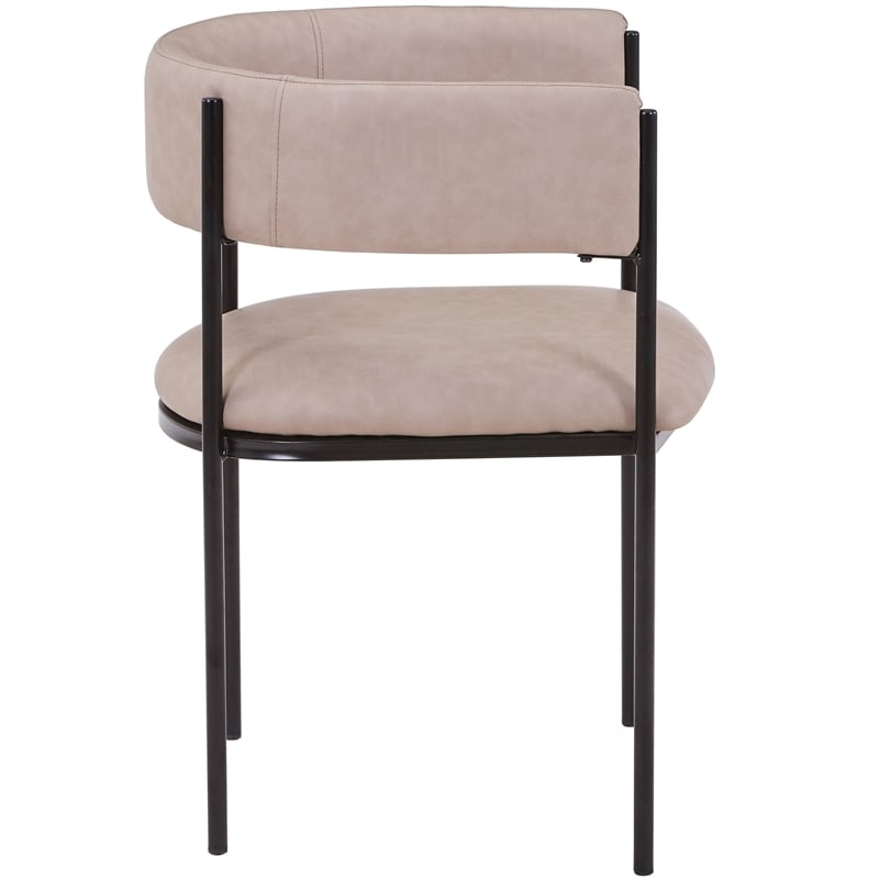 Dining Chair in Leather with Open-Back and Powder Coated Iron Legs in Taupe