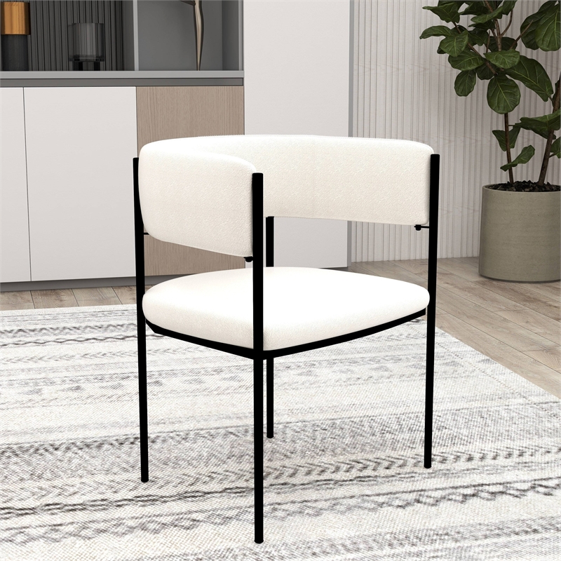 Dining Chair in Fabric with Open-Back and Powder Coated Iron Legs in White