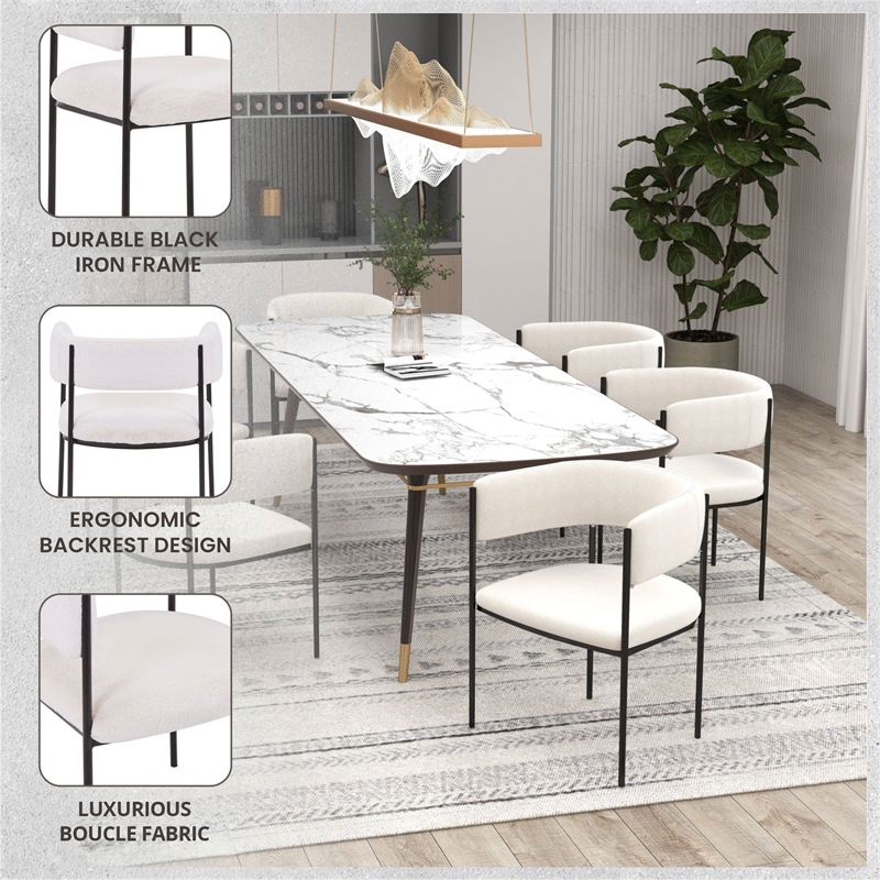 Dining Chair in Fabric with Open-Back and Powder Coated Iron Legs in White