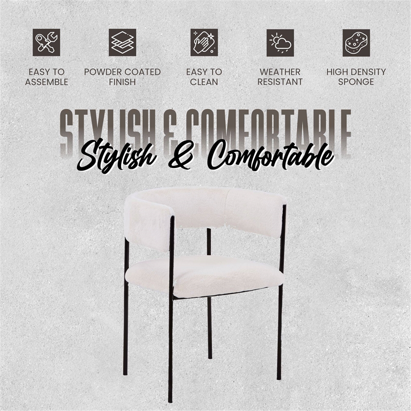 Dining Chair in Fabric with Open-Back and Powder Coated Iron Legs in White