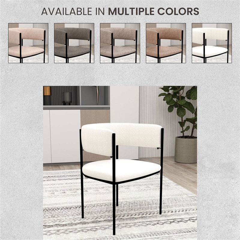 Dining Chair in Fabric with Open-Back and Powder Coated Iron Legs in White