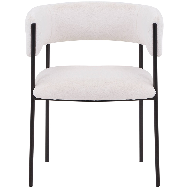 Dining Chair in Fabric with Open-Back and Powder Coated Iron Legs in White