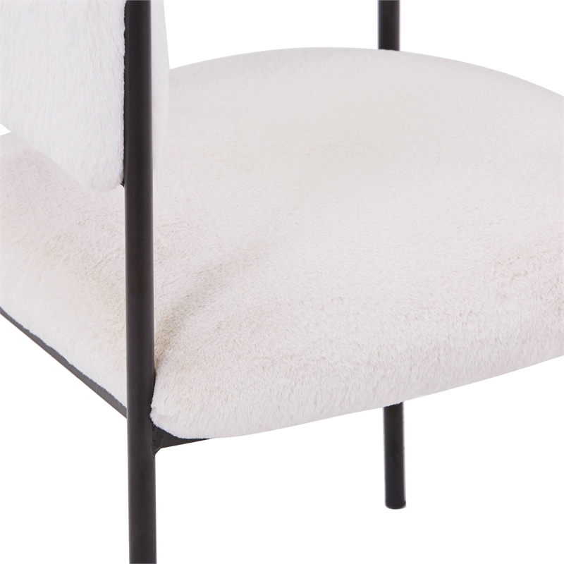 Dining Chair in Fabric with Open-Back and Powder Coated Iron Legs in White