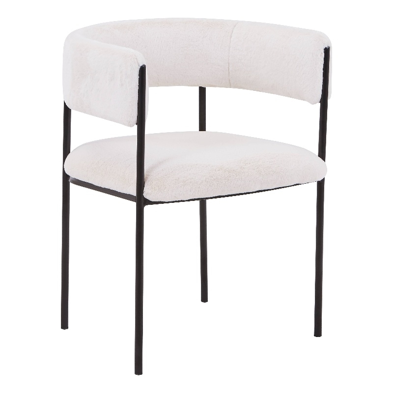 Dining Chair in Fabric with Open-Back and Powder Coated Iron Legs in White