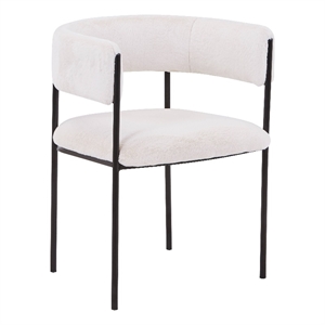 Dining Chair in Fabric with Open-Back and Powder Coated Iron Legs in White