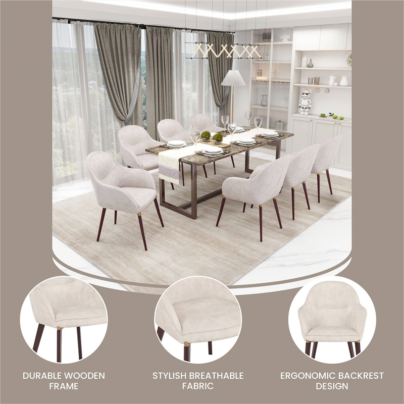 Elias Dining Chair Upholstered in Velvet and Powder Coated Legs in Beige