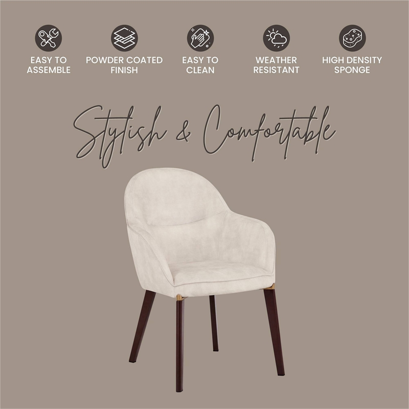 Elias Dining Chair Upholstered in Velvet and Powder Coated Legs in Beige
