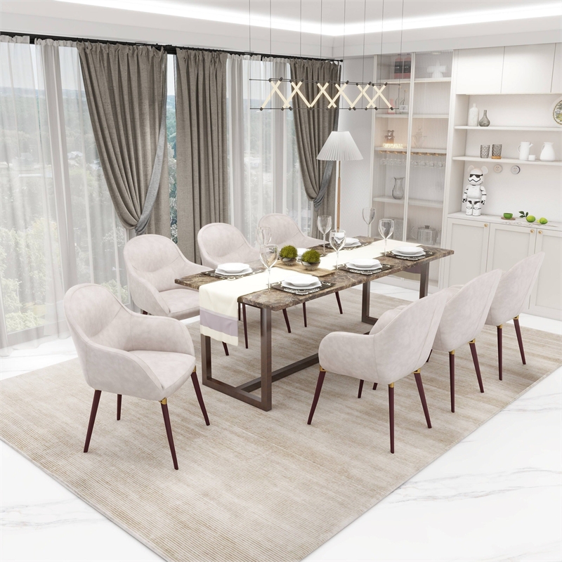 Elias Dining Chair Upholstered in Velvet and Powder Coated Legs in Beige