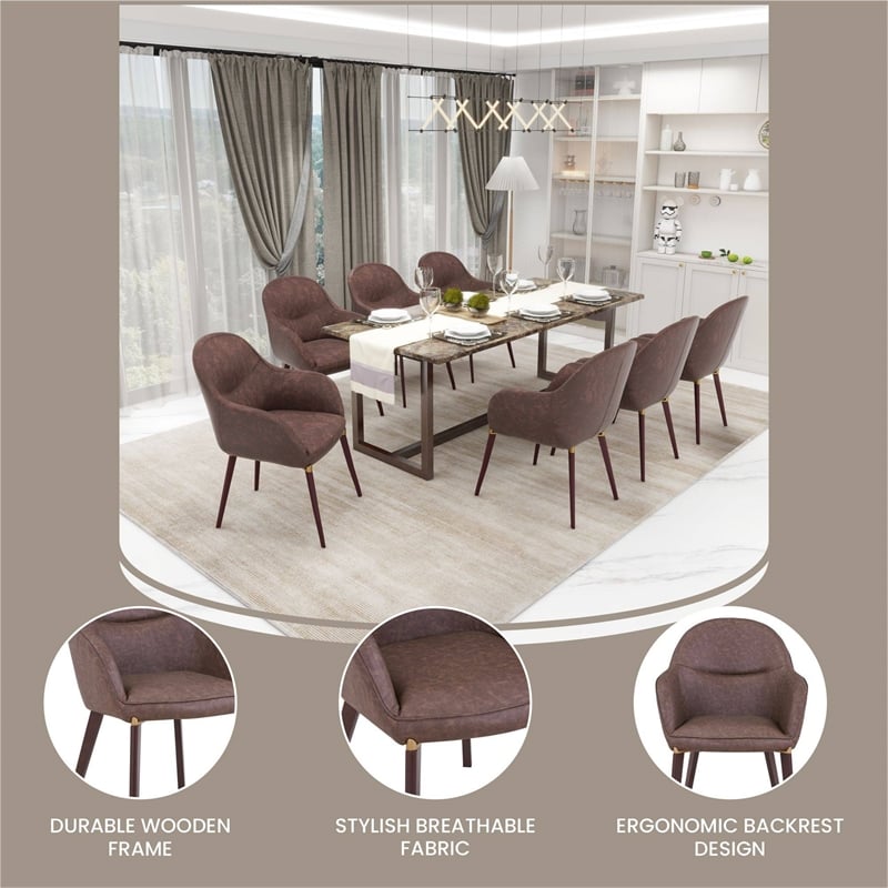 Elias Dining Chair Upholstered in Leather and Powder Coated Legs in Brown