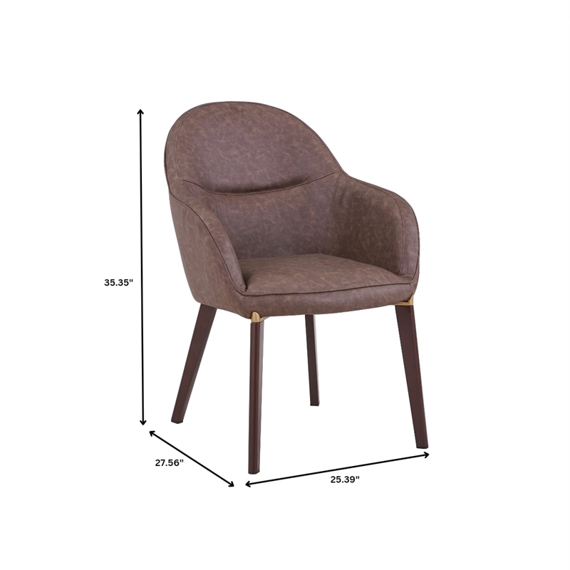 Elias Dining Chair Upholstered in Leather and Powder Coated Legs in Brown