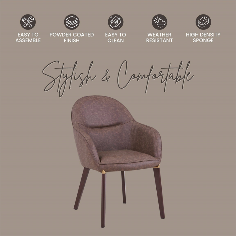 Elias Dining Chair Upholstered in Leather and Powder Coated Legs in Brown