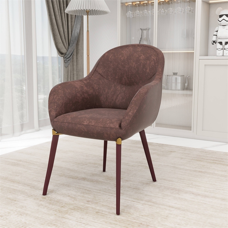 Elias Dining Chair Upholstered in Leather and Powder Coated Legs in Brown