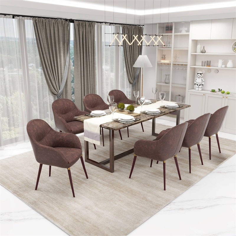 Elias Dining Chair Upholstered in Leather and Powder Coated Legs in Brown