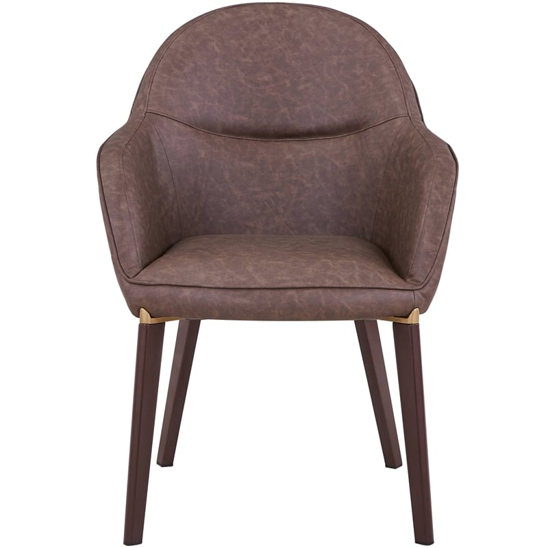 Elias Dining Chair Upholstered in Leather and Powder Coated Legs in Brown