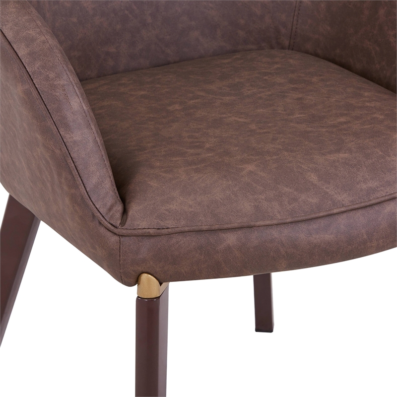 Elias Dining Chair Upholstered in Leather and Powder Coated Legs in Brown