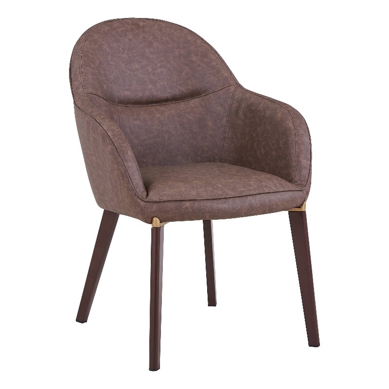 Elias Dining Chair Upholstered in Leather and Powder Coated Legs in Brown