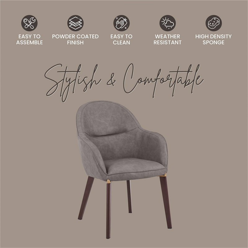 Elias Dining Chair Upholstered in Leather and Powder Coated Legs in Dark Gray