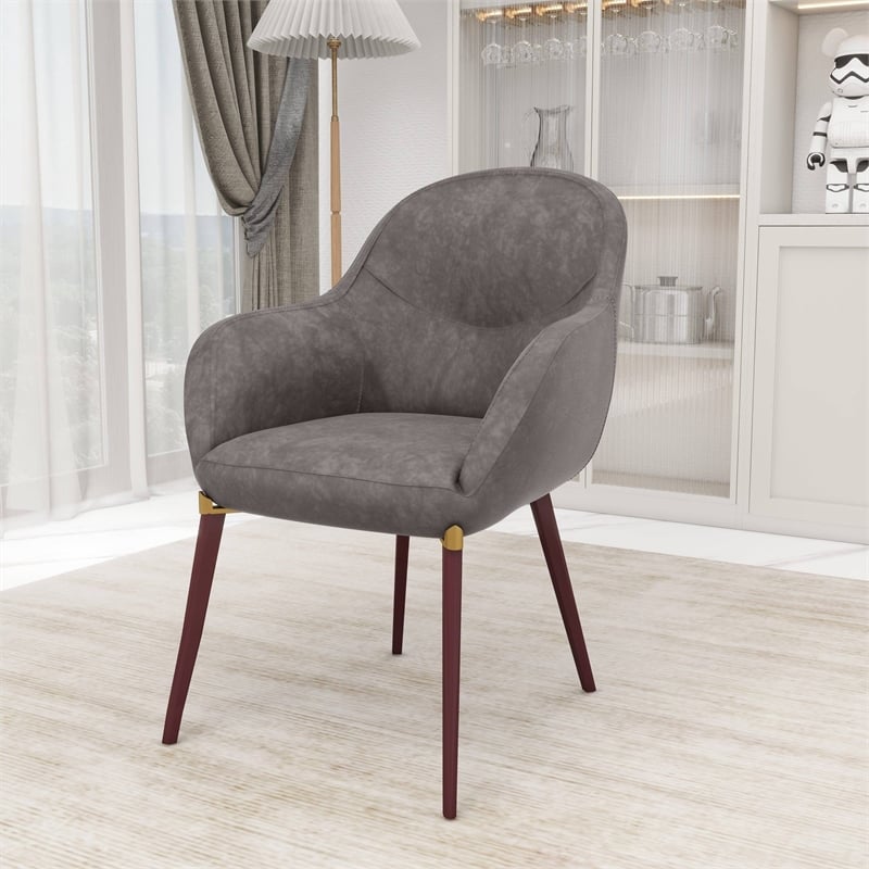 Elias Dining Chair Upholstered in Leather and Powder Coated Legs in Dark Gray